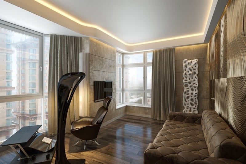 interieur-design-moderne-canapé-capitonné-fauteuil-table-relevabe-éclairage