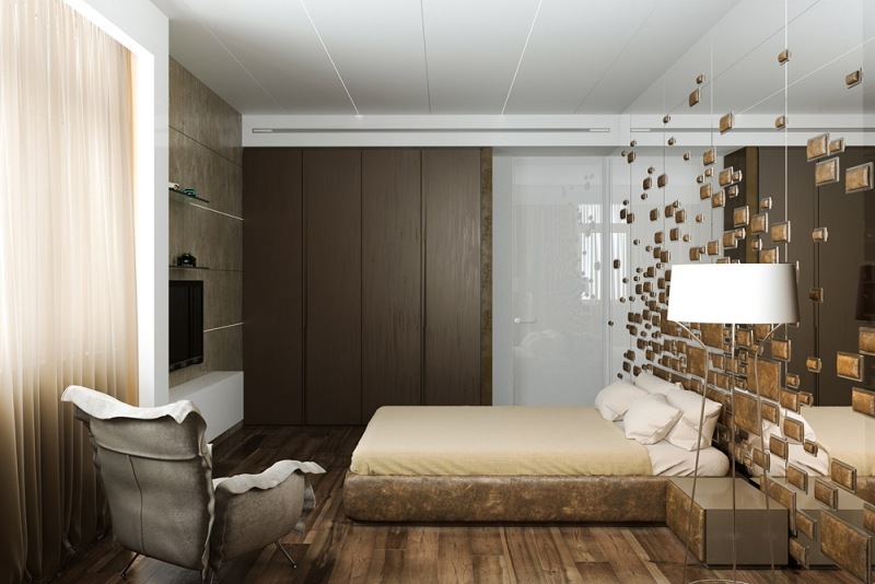 interieur-design-moderne-chambre-coucher-armoire-lampe-sol-fauteuil-accent-cuir intérieur design