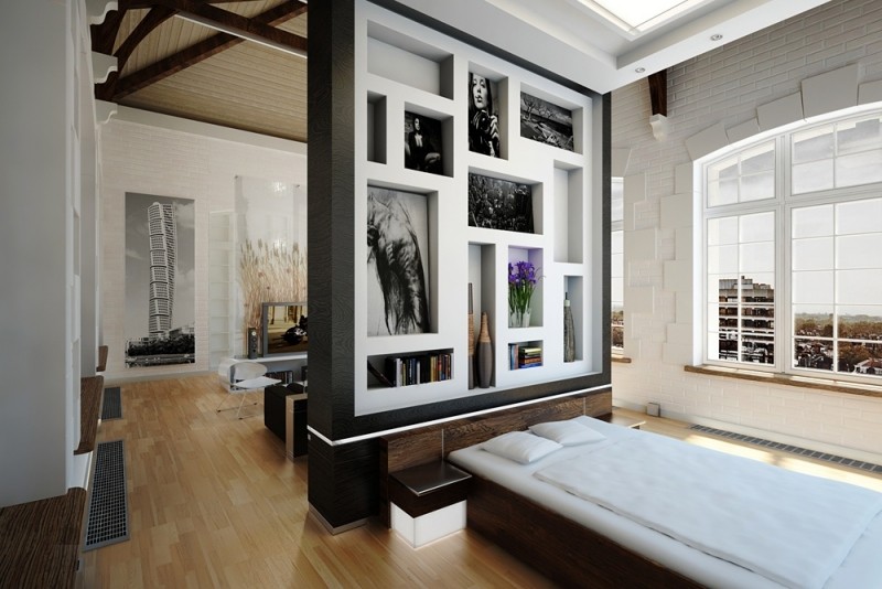 interieur-design-moderne-chambre-coucher-délimiteur-photos-sol-bois intérieur design