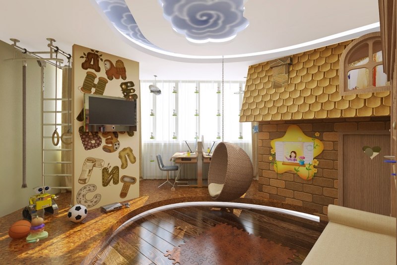 interieur-design-moderne-chambre-enfant-maison-jeaux-chaise-suspendue intérieur design