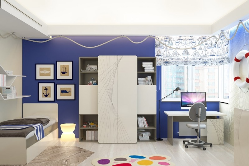 interieur-design-moderne-chambre-enfant-mobilier-bleu-blanc-déco-marine