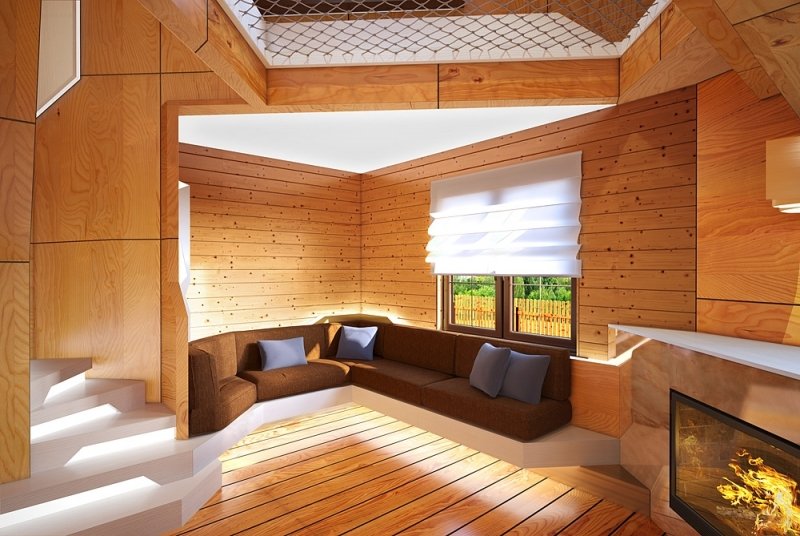 interieur-design-moderne-cheminée-maison-amis-bois-banc-coussins intérieur design