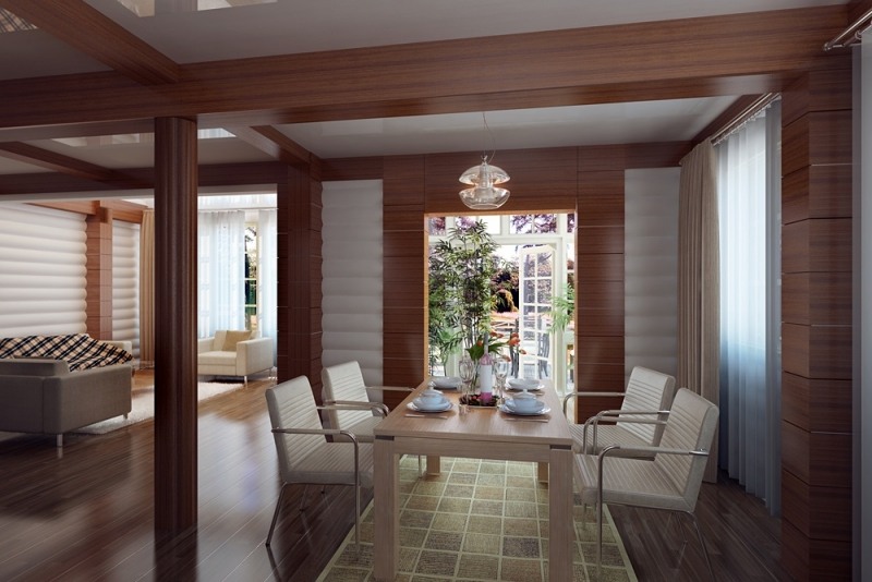 interieur-design-moderne-coin-repas-caises-blanches-accents-bois intérieur design
