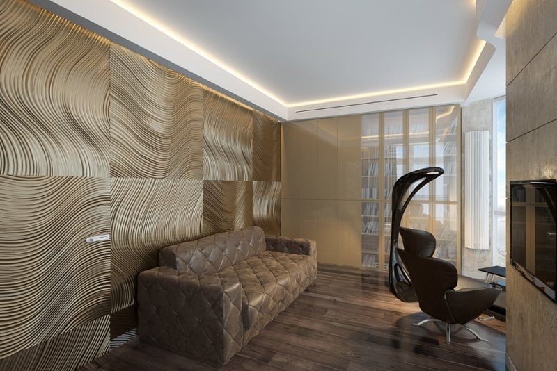 interieur-design-moderne-panneaux-muraux-3D-ondes-éclairage-indirect-canapé