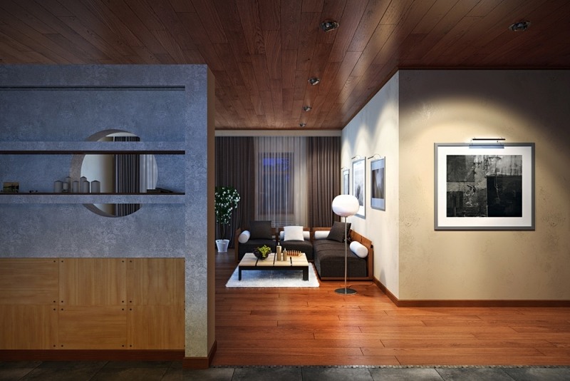 interieur-design-moderne-salle-séjour-canapé-angle-lampe-plafond-bois