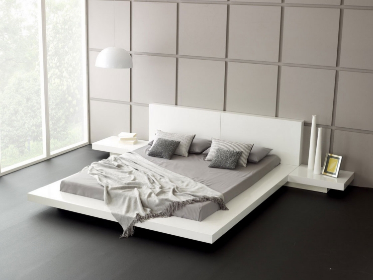 lit-flottant-panneaux-muraux-décoratifs-chambre-blanche