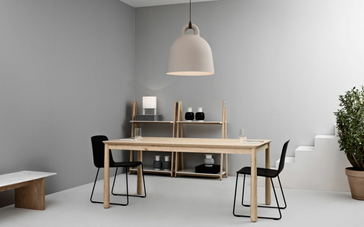 luminaire salle à manger coin-repas-table-rectangulaire-bois-chaises-noir