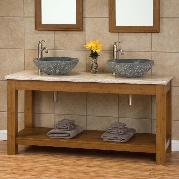 meuble double vasque en bois pierre-vasques-bols-granit