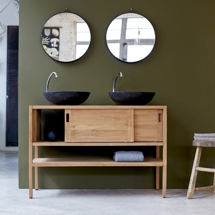 meuble double vasque teck-miroirs-ronds-style-vintage