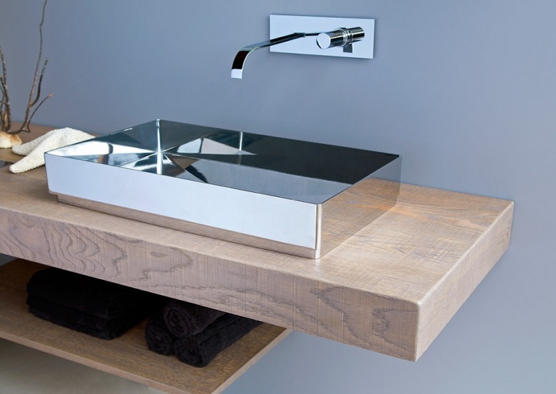 meuble-salle-bains-bois-vasque-métal-meuble-bois-étagères meuble salle de bain en bois