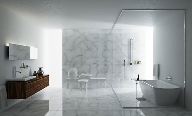 meuble salle de bains suspendu bois-parois-douche-baignoire