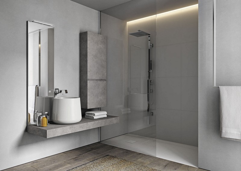 meuble salle de bain en bois -grisâtre-colonne-grise-plan-vasque-CUBIK N°11 - IdeaGroup