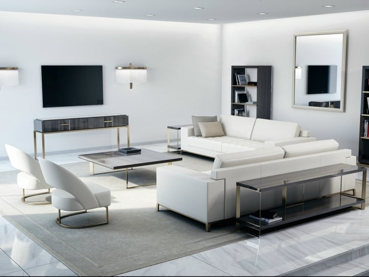 meuble-salon-blanc-canapé-angle-commode-meuble-tv-tapis-gris-clair