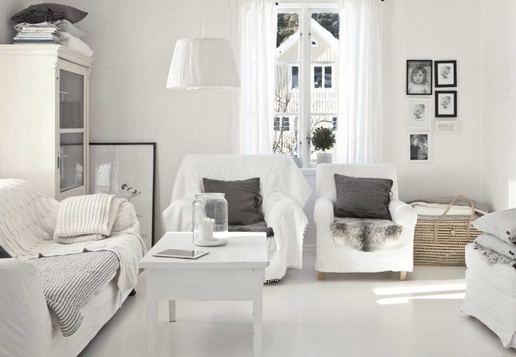 mobilier de salon meuble-salon-blanc-scandinave-canaé-fauteuil-suspension-blanc-accents-gris