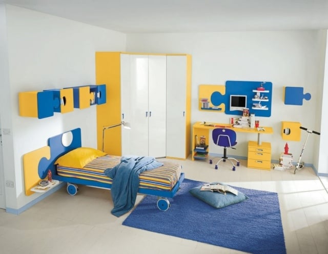 mobilier-chambre-ado-jaune-bleu-éléments-puzzle
