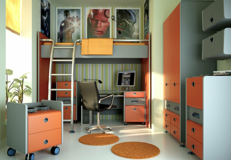 mobilier-chambre-enfant-armoire-rangement-roulette-bureau-tapis-orange