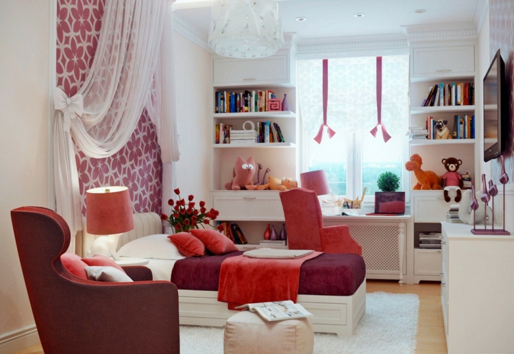 mobilier-chambre-enfant-bureau-chaise-rouge-fauteuil-lit-etageres
