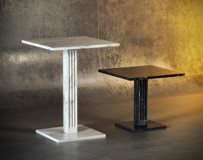mobilier-design-Iosa-Ghini--marbre-noir-blanc-table-carree