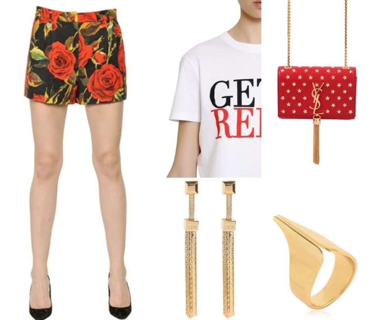 mode-été-2015-bandoulire-rouge-t-shirt-blanc-mini-jupe-roses