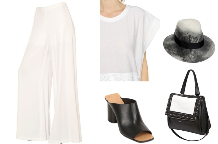 mode-été-2015-blouse-pantalon-large-blanc-chapeau-sabot