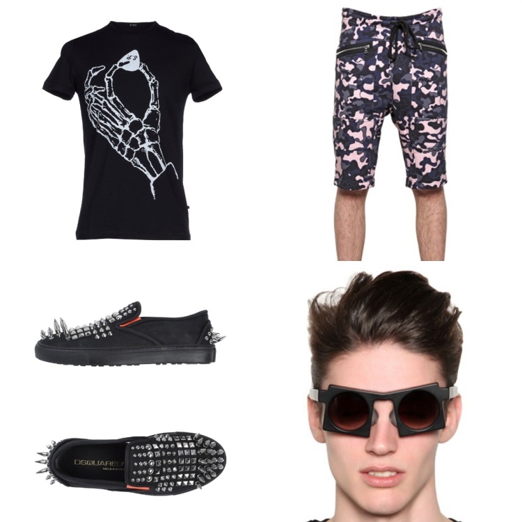 mode-été-2015-chaussures-noires-t-shirt-noir-bermuda-militaire-lunettes