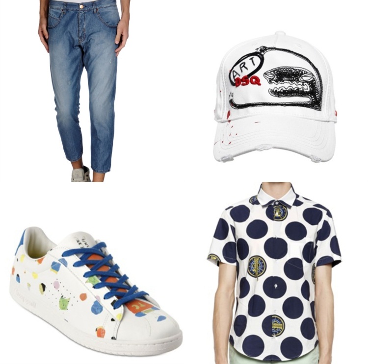 mode-été-2015-chemise-blanche-pois-bleus-jeans-sneakers-casquette