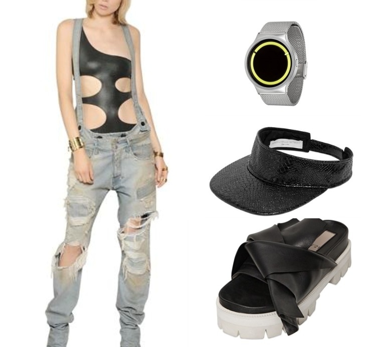 mode-été-2015-combinaison-femme-denim-top-découpes-montre-sandales-plateforme