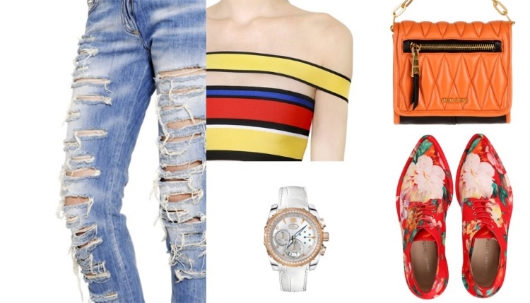 mode-été-2015-femme-jeans-déchirés-top-rayé-chaussures-fleurs-montre