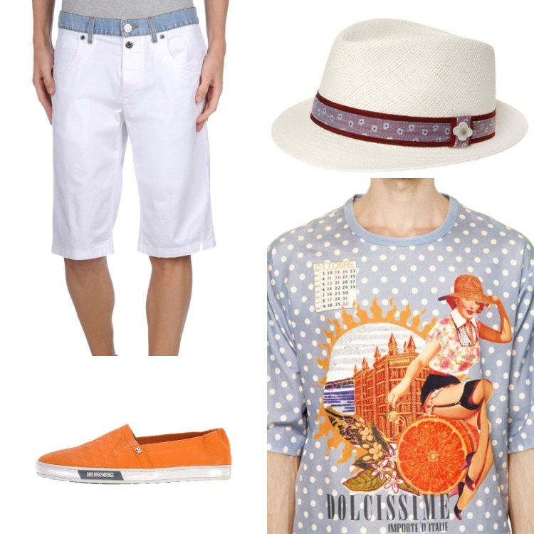 mode-été-2015-homme-t-shirt-chapeau-pantalon-court-blanc-espadrilles