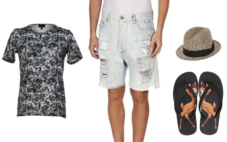 mode-été-2015-homme-t-shirt-roses-flip-flops-shorts-jean-chapeau