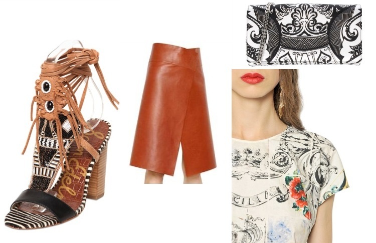 mode-été-2015-jupe-cuir-genoux-top-sandales-ethno-pochette 