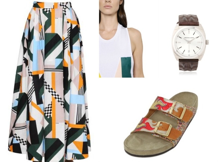 mode-été-2015-jupe-maxi-sandales-montre-top-blanc