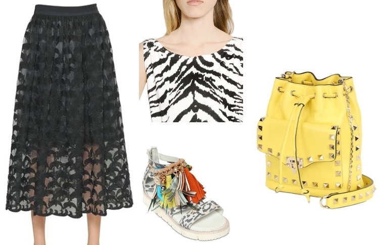 mode-été-2015-maxi-jupe-noire-top-noir-blanc-sandales-sac-bourse-jaune