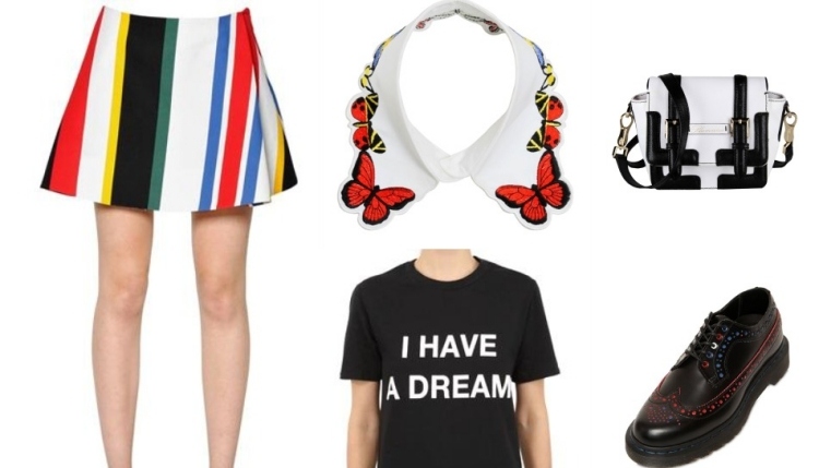 mode-été-2015-mini-jupe-rayée-col-papillons-t-shirt-noir-sac-main