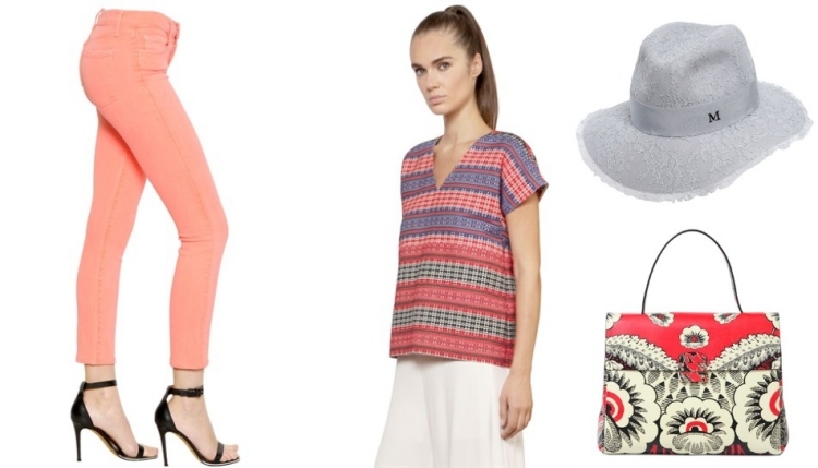 mode-été-2015-pantalon-pêche-top-motifs-chapeau-sac-main-femme