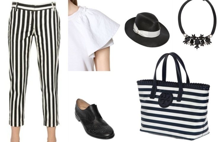 mode-été-2015-pantalon-sac-rayures-noir-blanc-chapeau-collier mode été 2015