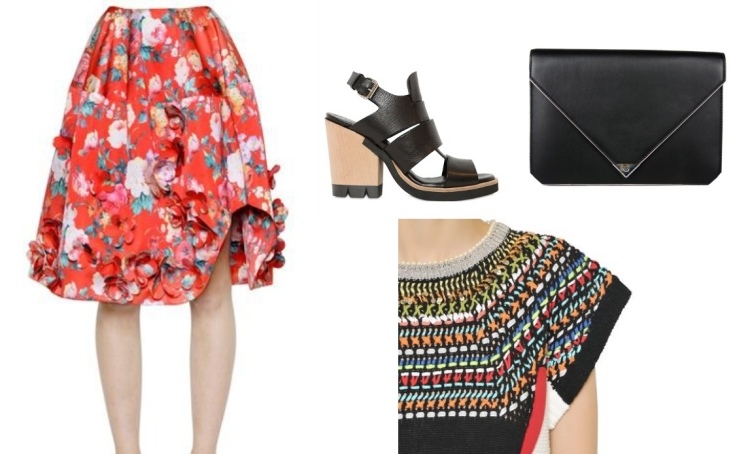 mode-été-2015-pochette-noire-jupe-motifs-floraux-blouse-motifs-ethniques