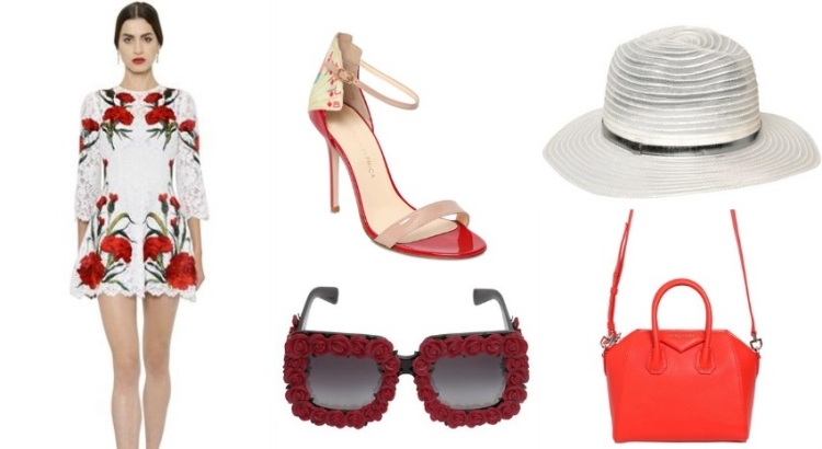mode-été-2015-robe-blanche-roses-lunettes-chapeau-sac-rouge mode été 2015