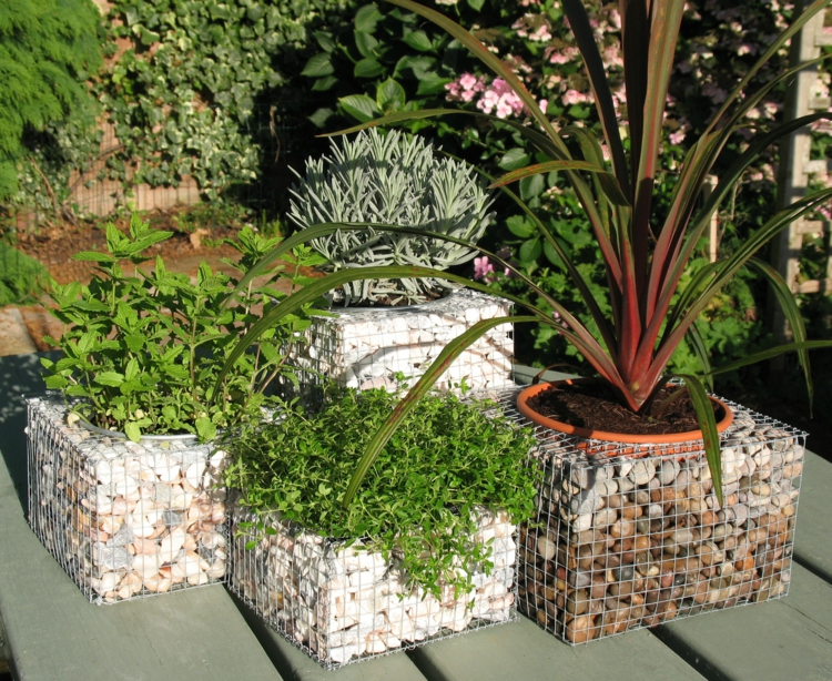 mur-gabion-jardinières-originales-gabion-plantes-vertes mur gabion