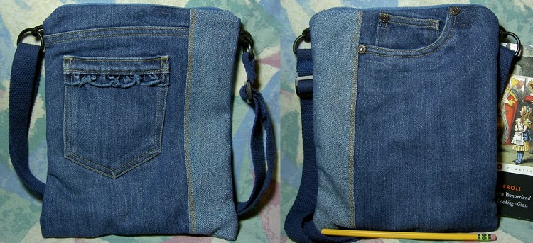 objets déco accessoires recyclés- sac bandoulière jeans