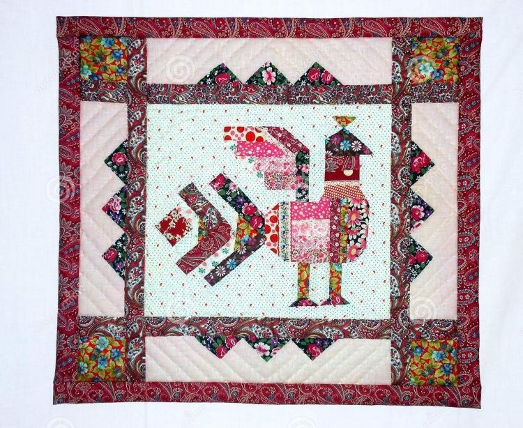 patchwork-facile-couverture-motif-oiseau-pièces-motifs-floraux 