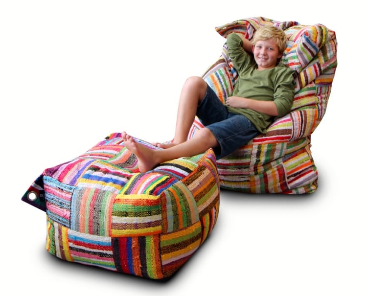 patchwork-facile-pouf-fauteuil-carré-rayures-multicolores patchwork facile