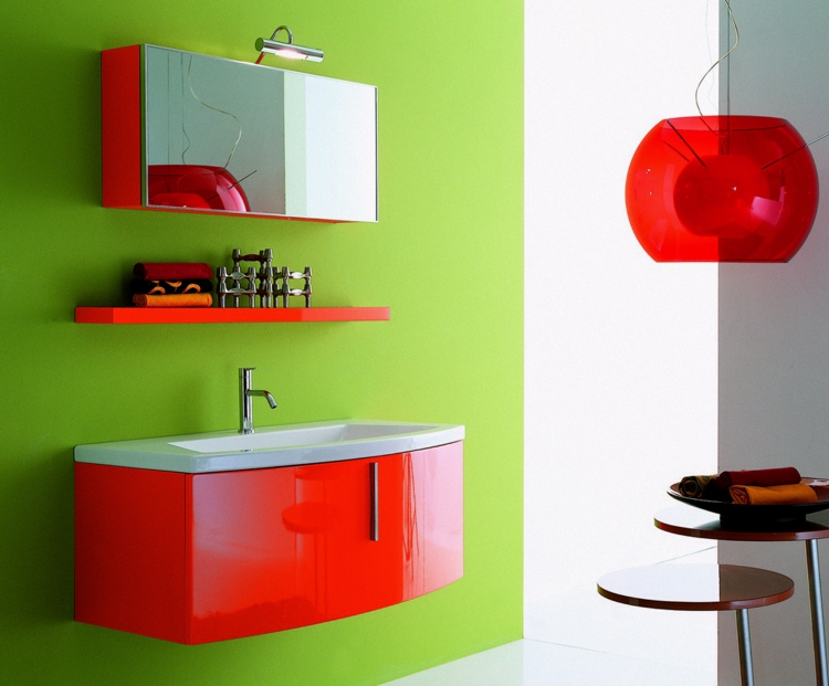 peinture salle de bain vert anis meuble-suspendu-rouge