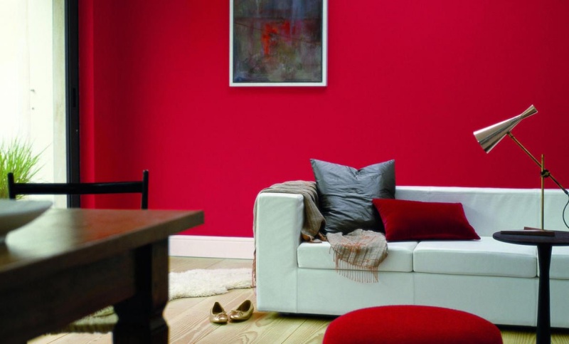 peinture salon 2015 rouge uni-canapé-blanc-coussins