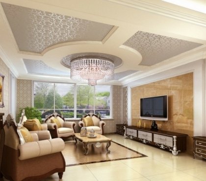 plafond-suspendu-decoratif-salon-classique-motifs-spirales-lustre-cristaux