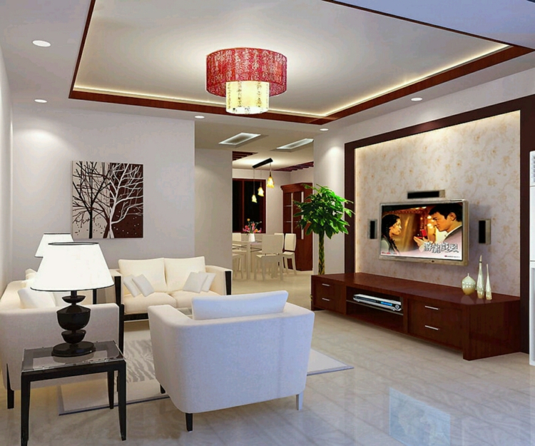 plafond-suspendu-decoratif-salon-corniche-led-lustre-chinos-canapés-blancs