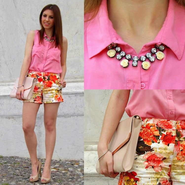 short-femme-motif-floral-chemise-collier