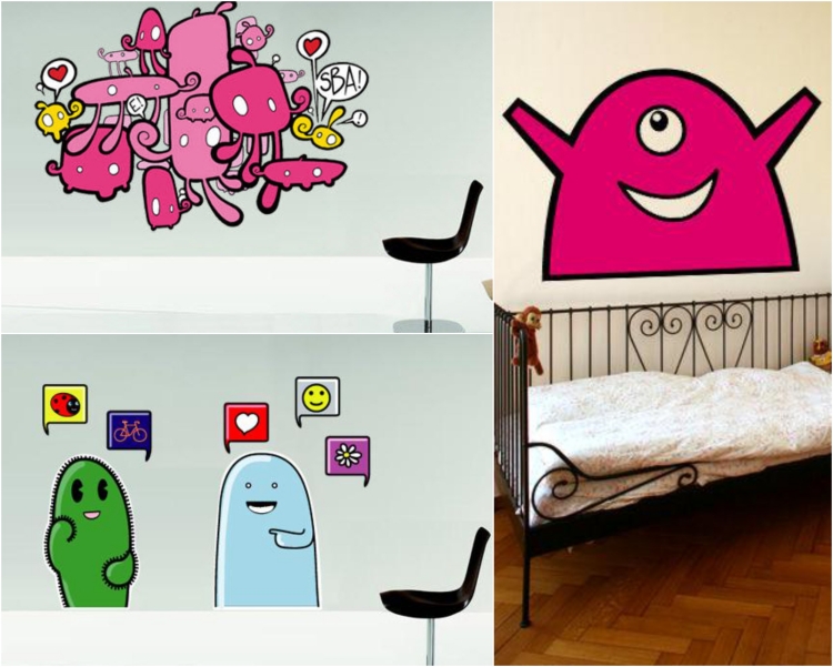 stickers-muraux-graffiti-chambre-ado-monstres-multicolores-amusants