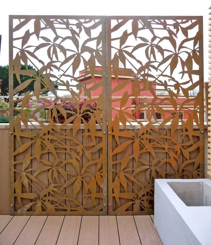 toit-terrasse-panneau-occultant-métallique-acier-corten-motifs