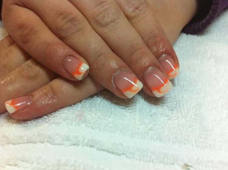 French manucure gel couleur-blanche-orange